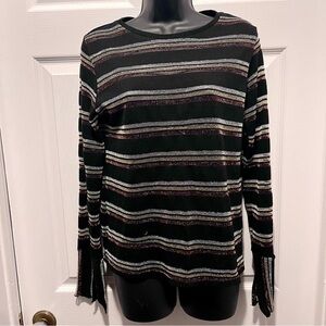 3/25$💥 Zara top mesh sheer metallic black colorful Women Large Split Bell Sleeve